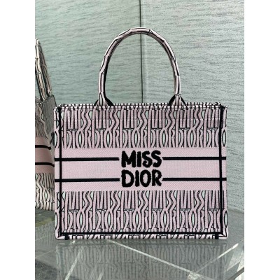 Dior Medium Book Tote Bag in Pink Miss Dior Allover Embroidery