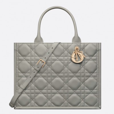 Dior Medium Book Tote Bag with Strap in Grey Macrocannage Calfskin