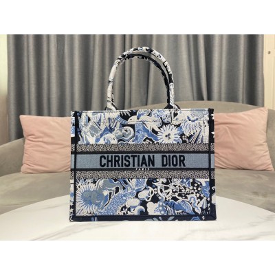 Dior Medium Book Tote In Blue Zodiac Fantastico Embroidery