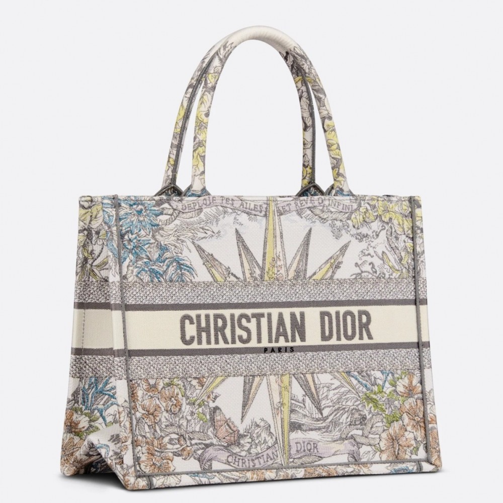 Dior Medium Dior Book Tote In White Multicolor Reve d'Infini Embroidery