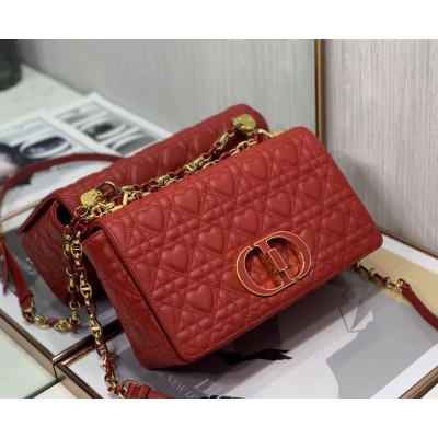 Dior Medium Dioramour Caro Red Bag with Heart Motif