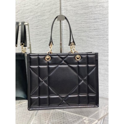 Dior Medium Essential Tote Bag In Black Archicannage Calfskin