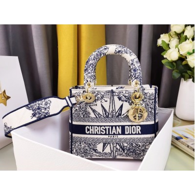 Dior Medium Lady D-Lite Bag In Blue Multicolor Reve d'Infini Embroidery