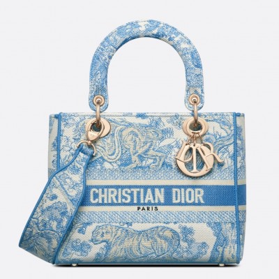 Dior Medium Lady D-Lite Bag In Blue Toile de Jouy Canvas