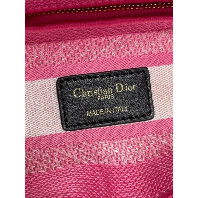 Dior Medium Lady D-Lite Bag In Fluorescent Pink Toile de Jouy Reverse Embroidery