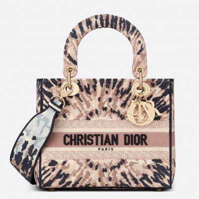 Dior Medium Lady D-Lite Bag In Multicolor Tie Embroidery