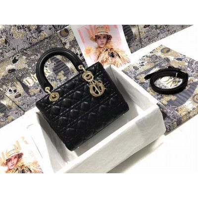 Dior Medium Lady Dior Bag In Black Cannage Lambskin