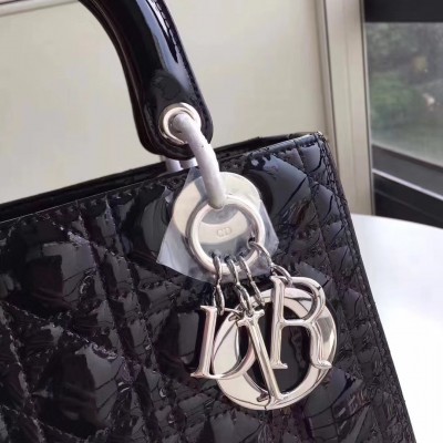 Dior Medium Lady Dior Bag In Black Patent Leather