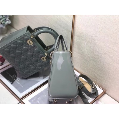 Dior Medium Lady Dior Bag In Grey Patent Cannage Calfskin