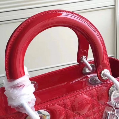 Dior Medium Lady Dior Bag In Red Patent Leather