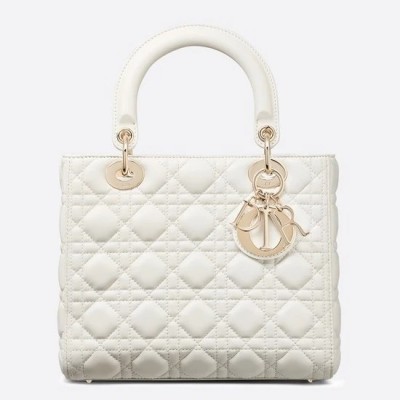 Dior Medium Lady Dior Bag In White Lambskin