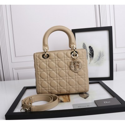 Dior Medium Lady Dior Bag with Enamel Charm In Beige Lambskin