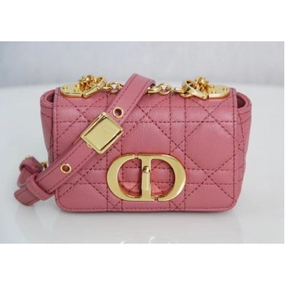 Dior Micro Caro Bag In Pink Cannage Calfskin