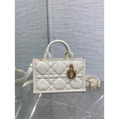 Dior Mini Book Tote Bag with Strap in White Macrocannage Calfskin