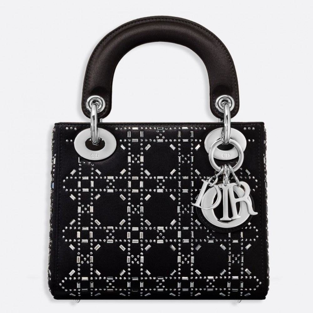 Dior Mini Lady Dior Bag In Satin With Rhinestones