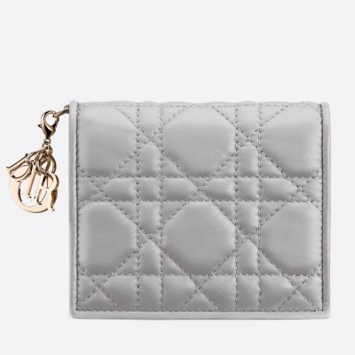 Dior Mini Lady Dior Wallet In Opal Grey Pearly Lambskin