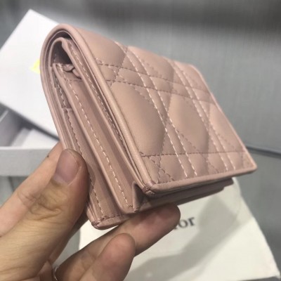 Dior Mini Lady Dior Wallet In Pink Lambskin