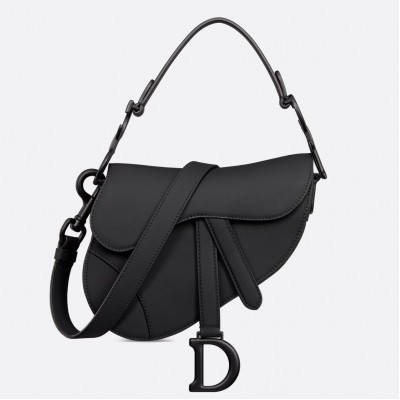 Dior Mini Saddle Bag with Strap in Black Ultramatte Calfskin