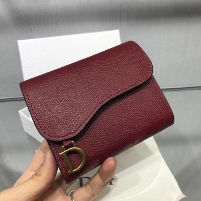 Dior Mini Saddle Tri-Fold Wallet In Scarlet Red Calfskin