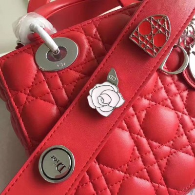 Dior My Lady Dior Bag In Red Lambskin