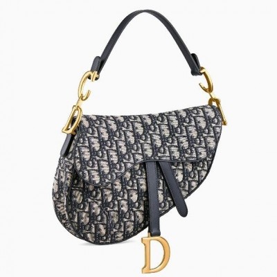 Dior Saddle Bag In Blue Oblique Jacquard Canvas