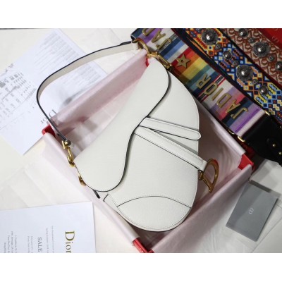 Dior Saddle Bag In White Grained Calfskin