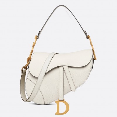 Dior Saddle Bag with Strap in White Grained Calfskin