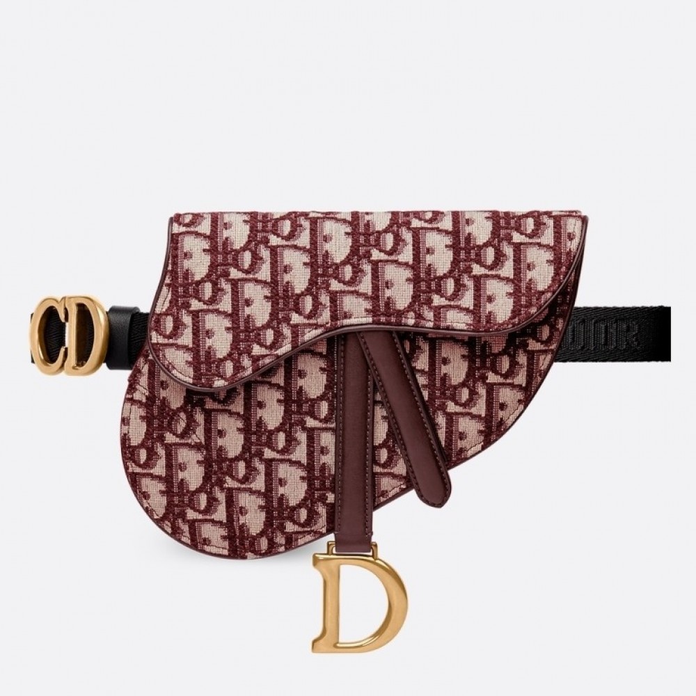 Dior Saddle Belt Bag In Bordeaux Oblique Canvas