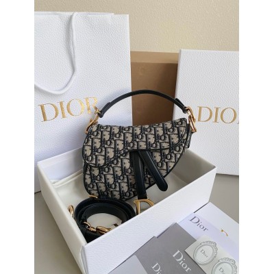 Dior Saddle Mini Bag with Strap in Blue Oblique Jacquard