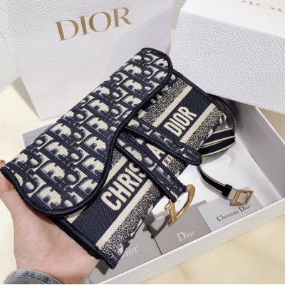 Dior Saddle Pochette In Blue Oblique Canvas