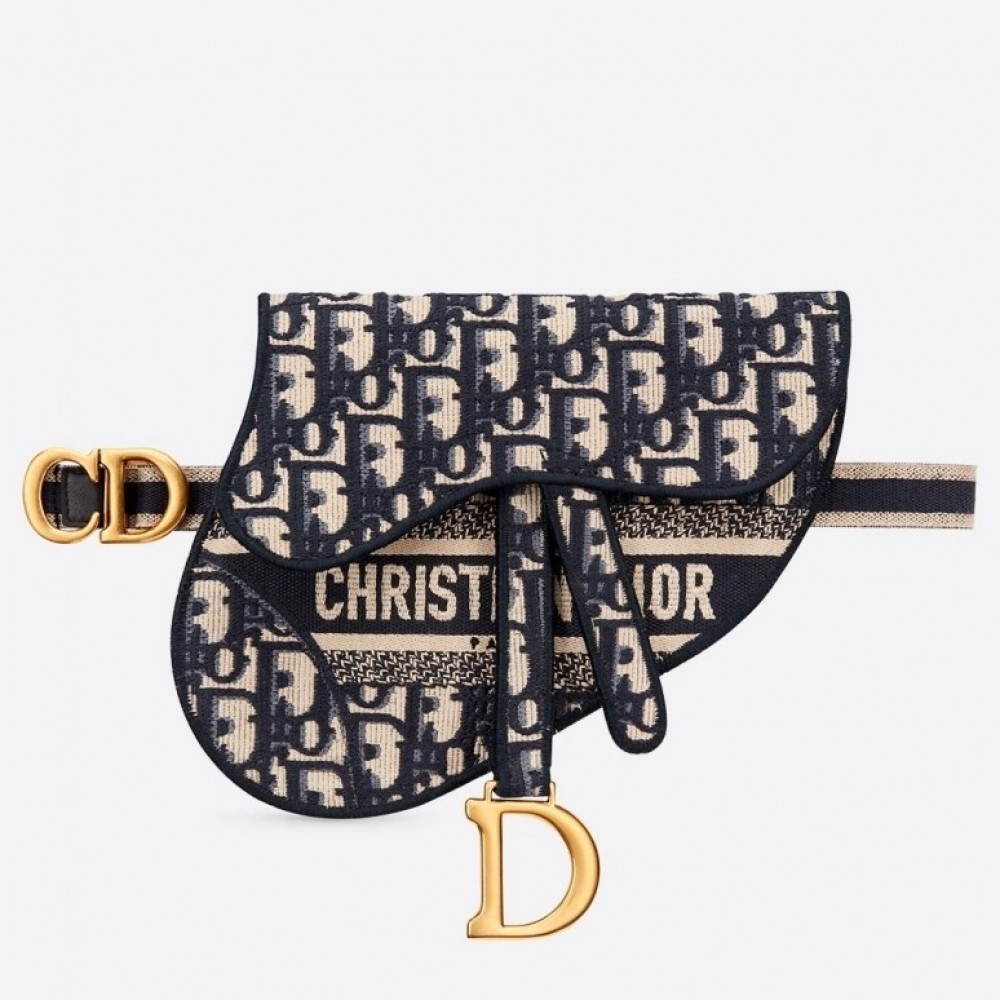 Dior Saddle Pouch Belt Bag In Blue Oblique Canvas