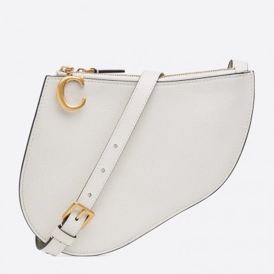 Dior Saddle Trio Pouch With Strap In White Calfskin