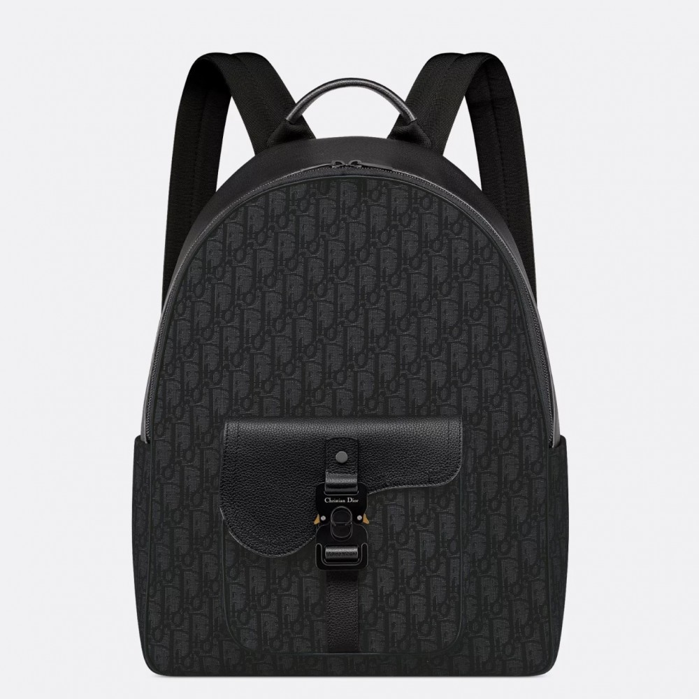 Dior Saddle Zip Backpack in Black Oblique Jacquard