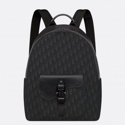 Dior Saddle Zip Backpack in Black Oblique Jacquard