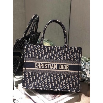 Dior Small Book Tote Bag In Blue Oblique Canvas