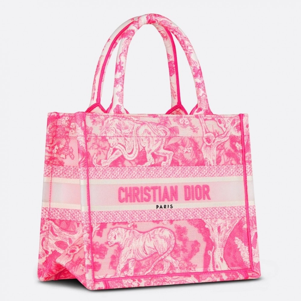 Dior Small Book Tote Bag In Pink Transparent Toile de Jouy Canvas