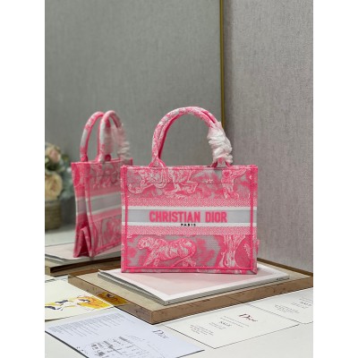 Dior Small Book Tote Bag In Pink Transparent Toile de Jouy Canvas