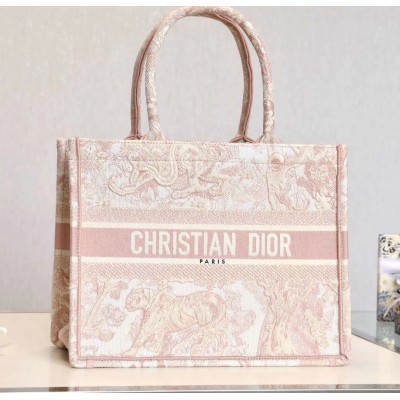 Dior Small Book Tote In Pink Toile De Jouy Canvas