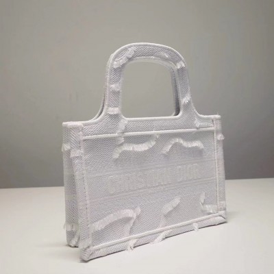 Dior Small Book Tote In White Camouflage Embroidered Canvas