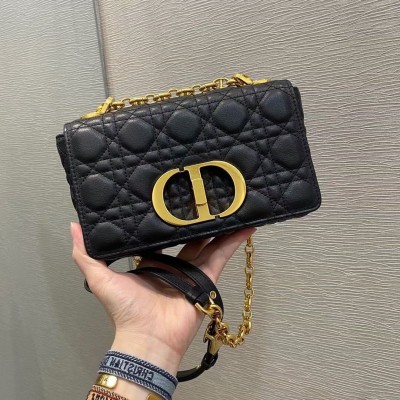 Dior Small Caro Bag In Black Cannage Calfskin