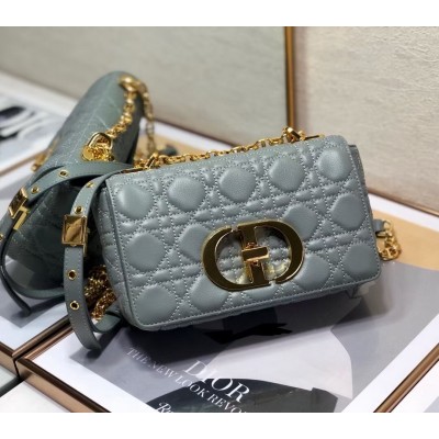 Dior Small Caro Bag In Grey Cannage Calfskin