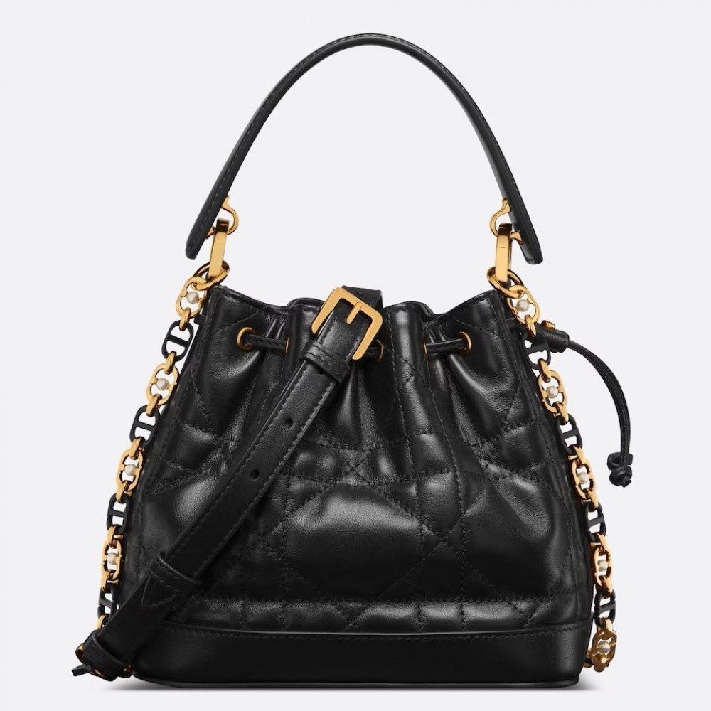 Dior Small Jolie Bucket Bag in Black Macrocannage Lambskin