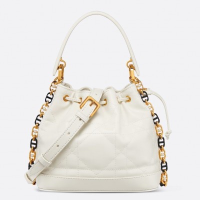 Dior Small Jolie Bucket Bag in White Macrocannage Lambskin