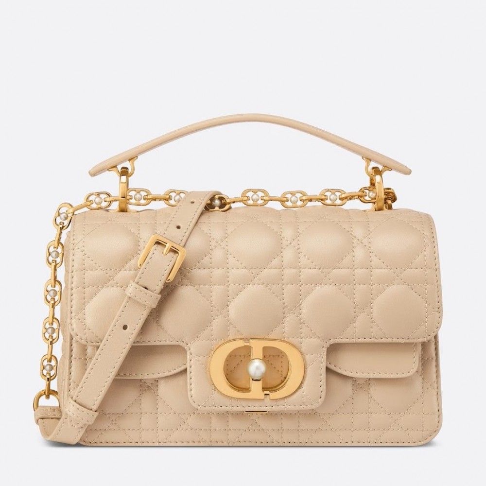 Dior Small Jolie Top Handle Bag in Beige Cannage Calfskin