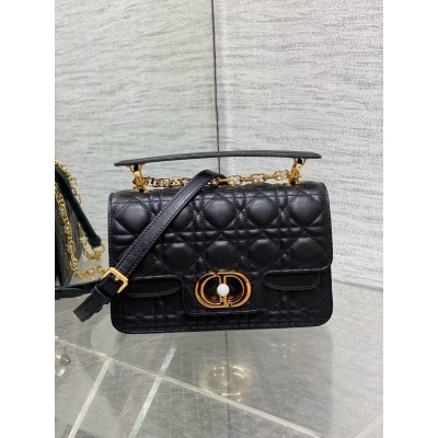 Dior Small Jolie Top Handle Bag in Black Cannage Calfskin