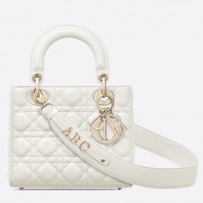 Dior Small Lady Dior My ABCDior Bag In White Lambskin