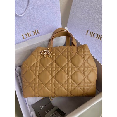 Dior Toujours Large Bag in Brown Macrocannage Calfskin